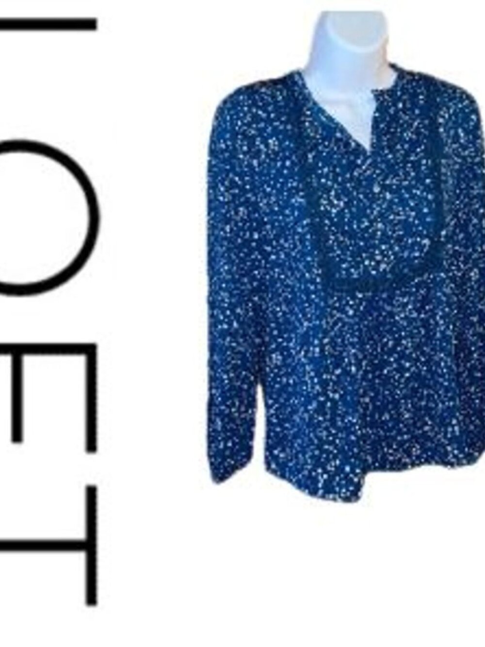 LOFT Navy Blue Polka Dot Blouse – White Dot Pattern – Size M 🔥